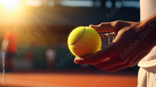 A person holding a tennis ball on a tennis court, ready for a serve or volley