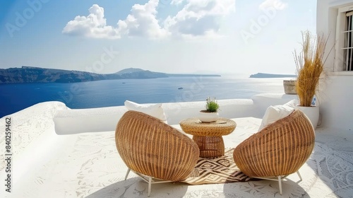 A Santorini Afternoon: Wicker Chairs and a Breathtaking View