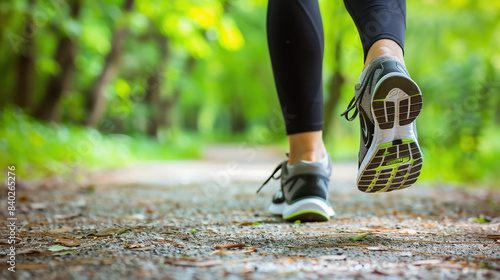 Close-up of sneakers of a woman on a morning run