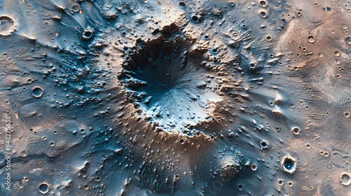 Detailed satellite images of a crater impact on the surface of mars