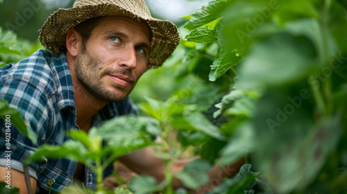 Agriculture Food Production, Close-up of a farmer inspecting crops