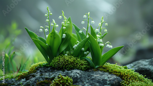 Delicate and fragrant lily of the valley flowers in bloom.