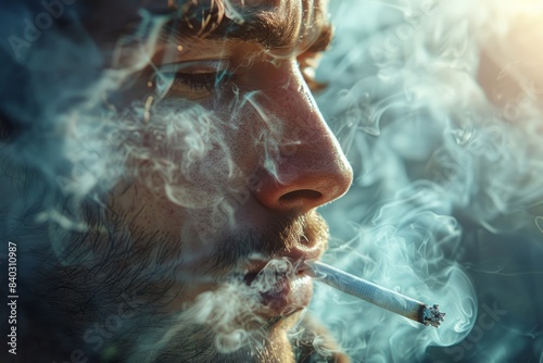 man smoking a cigarette in the smoke