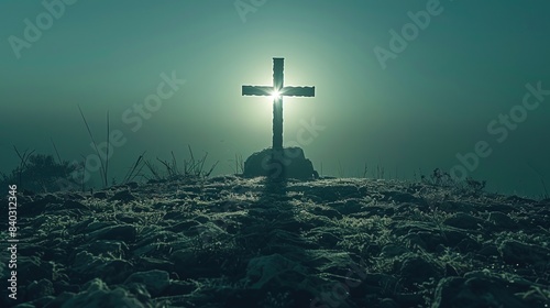 Conceptual image with christian cross and jesus 