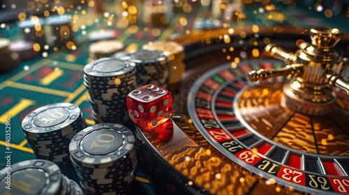 a creative background with inscriptions of a casino roulette dice cards and casino chips concept of winning gambling and casino games in.stock image