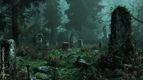 The clearing is littered with decaying bones and rusted weapons remnants of past lives lost to the cursed depths of the haunted forest. The air hums with a malevolent energy a warnin