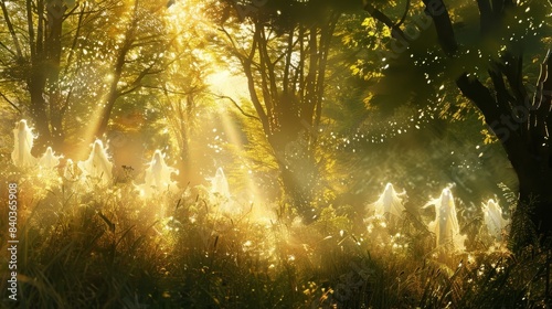 As the sun slowly rises the forest spirits become even more ethereal their forms becoming more translucent as they fade into the golden light only to reappear in another part of th