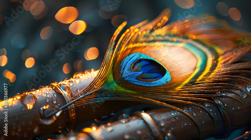 flute and a peacock feather