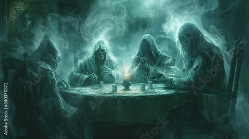 The rustling of invisible cards can be heard as ghostly figures gather around the longforgotten card table forever locked in an endless game of poker