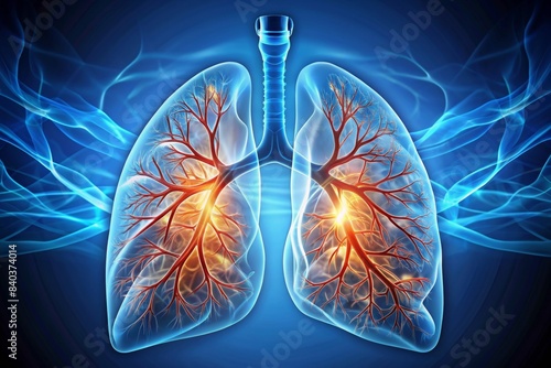 Healthy human lungs with clear airways , respiratory system, breathing, pulmonary, organ, oxygen, health, medical, anatomy
