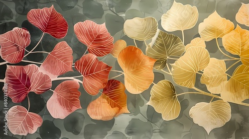 Retro ginkgo set plant pattern texture illustration poster background