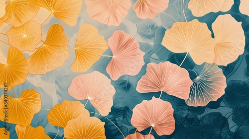 Retro ginkgo set plant pattern texture illustration poster background