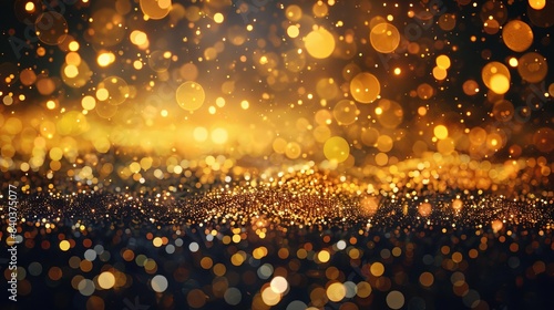 glistening gold lights falling like stardust on dark background festive bokeh overlay texture abstract sparkle pattern