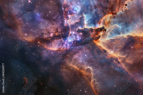 Vivid Cosmic Nebula with Colorful Interstellar Clouds and Bright Stars 