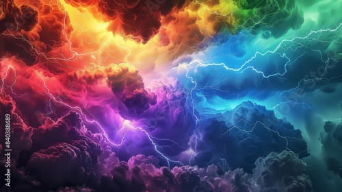 mesmerizing rainbow lightning storm vibrant colorful clouds and electric bolts abstract digital art