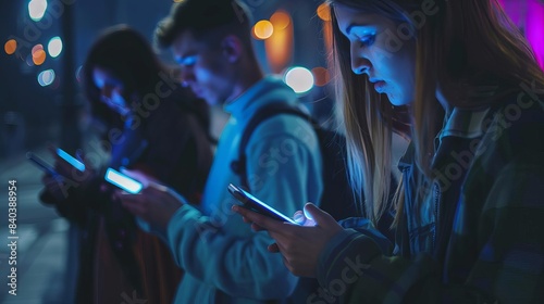 millennials addicted to smartphones friends having fun with social media conceptual photo illustration
