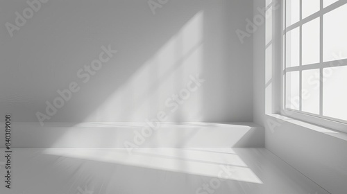 minimalist abstract light white background with realistic natural window shadows for product presentation 3d rendering