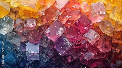 image showing erythritol sugar crystals with a range of hues and textures captured under a microscope.illustration