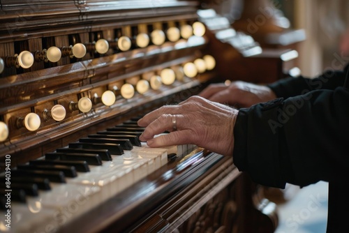 A close-up shot of someone playing the organ