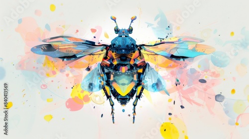 Digital illustration featuring a robotic insect hybrid