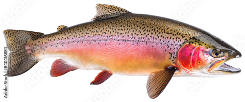 Rainbow trout river fish with transparent background in side view.