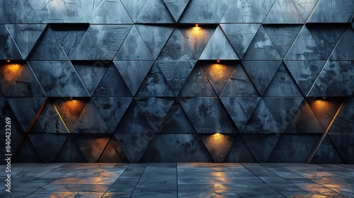 a black wall formed by three triangular tiles a highly polished futuristic background constructed from blocks.stock illustration