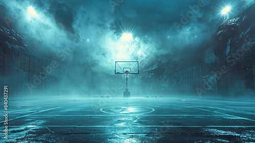 basketball arena with dramatic lighting free throw line in front of goal.image illustration