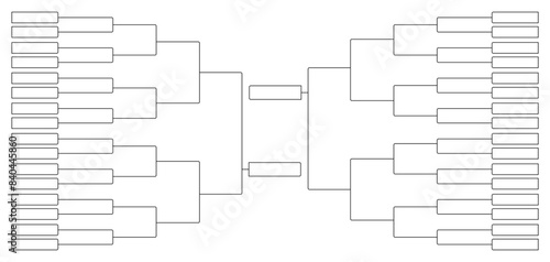 64 team tournament bracket template for championship planning. Ideal for sports events, office pools, and competitive tournaments. Clean and clear layout.