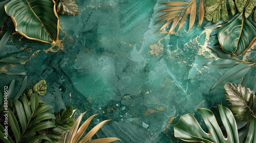 Abstract green marble background with tropical leaves. Nature-inspired design perfect for backgrounds, wallpaper, and creative projects.