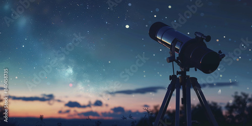 modern telescope on the sky background with stars