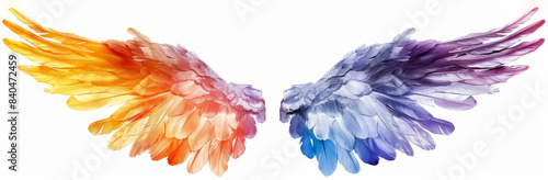 Colorful rainbow angel wings isolated on white background