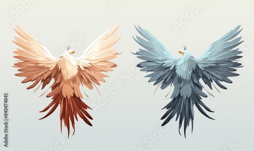 Bird wingspan comparison flat design, top view, ornithology theme, cartoon drawing, colored pastel