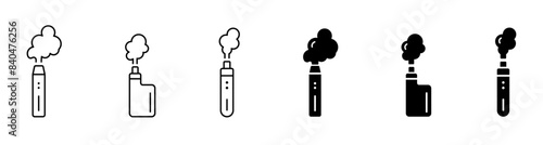 Vape icon set. Electronic cigarette smoke device. Atomizer vape solid, filled outline icons. Vector