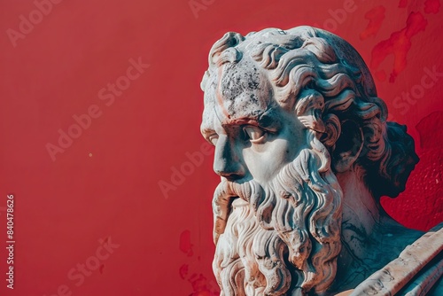 red background exuding power. sculpture Plato banner