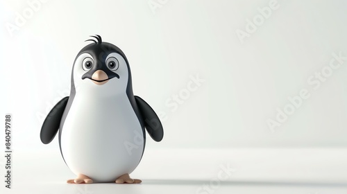 3D rendering of a cute penguin standing on a white background.