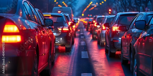 Stuck cars in traffic jam on gridlocked highway causing commuting delays. Concept Traffic congestion, Gridlocked highway, Commuting delays, Stuck cars, City traffic