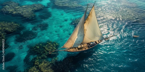 Traditional Dhow Boat Under Sail in Indian Ocean