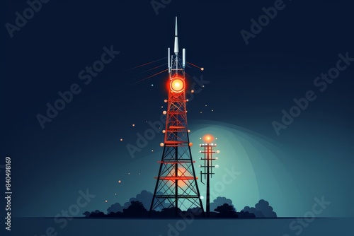 Cell tower antenna flat design side view urban infrastructure animation Complementary Color Scheme