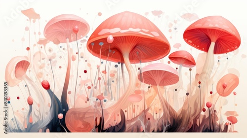 Chitin and fungi cell walls flat design, side view, mycology theme, watercolor, monochromatic color scheme