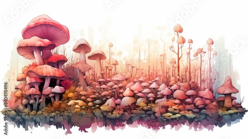 Chitin and fungi cell walls flat design, side view, mycology theme, watercolor, monochromatic color scheme