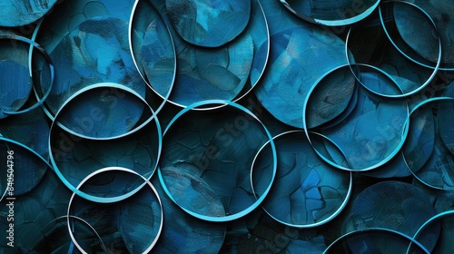 Abstract composition of intersecting blue circles on a black background, creating a visually striking contrast