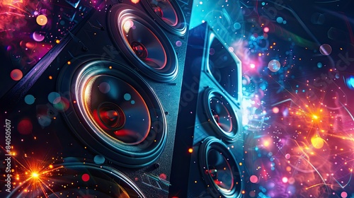 Music banner. loudspeakers for music and sound surround home theatre system, Party and concert Audio stereo control