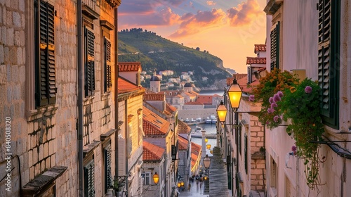 Dubrovnik, Croatia. Famous Placa (Stradun) street inside the city walls