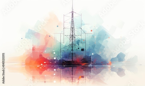 Digital antenna flat design front view modern technology water color Splitcomplementary color scheme