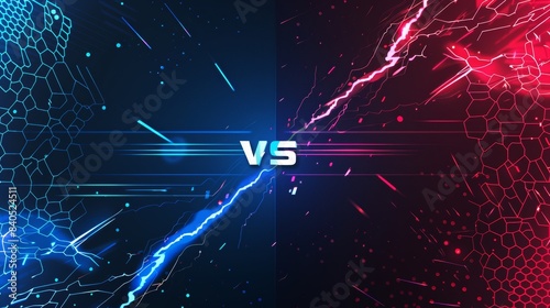 Versus battle in the dark. MMA concept - boxing, wrestling, Thai boxing. Metal letters colliding with sparks and glow over a red-blue background. Versus battle. Vector.