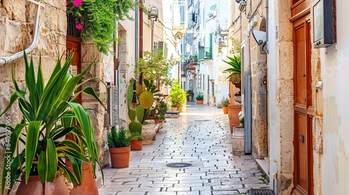 Alleyway in old white town Bari, Puglia, South Italy