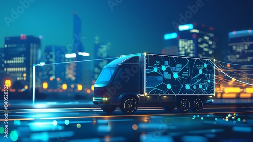 A futuristic robotic self-driving lorry. A futuristic logistic concept. An innovation in automotive driverless technology. Future autonomous delivery vehicles.