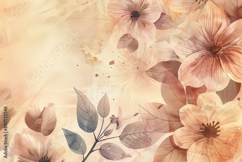 Beautiful small flower braches on pastel background, watercolor touch