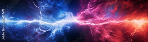 Abstract blue and red energy clash in a cosmic event.