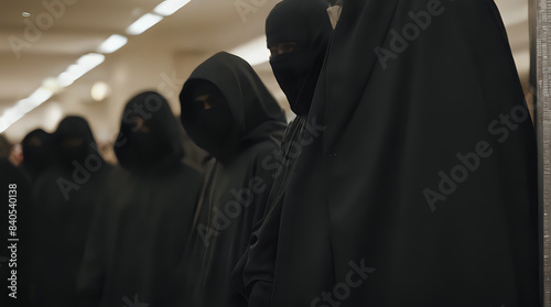 several people in black robes are standing in a line